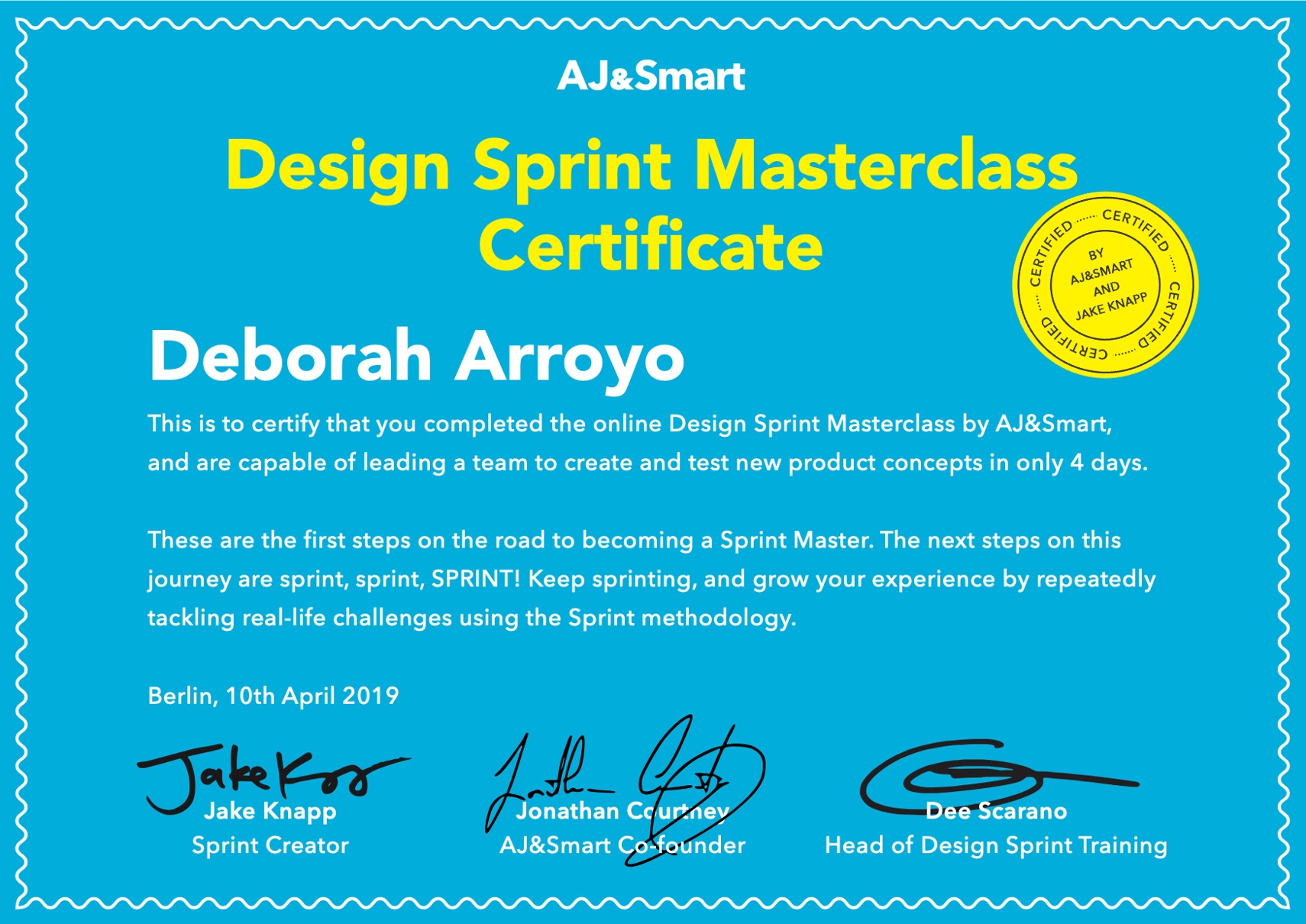 A/J Smart Design Sprint Certified